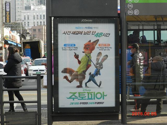 주토피아 버스승강장 광고 와이드칼라 시공사진