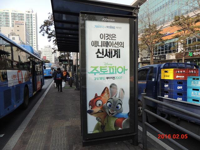 주토피아 버스승강장 광고 와이드칼라 시공사진